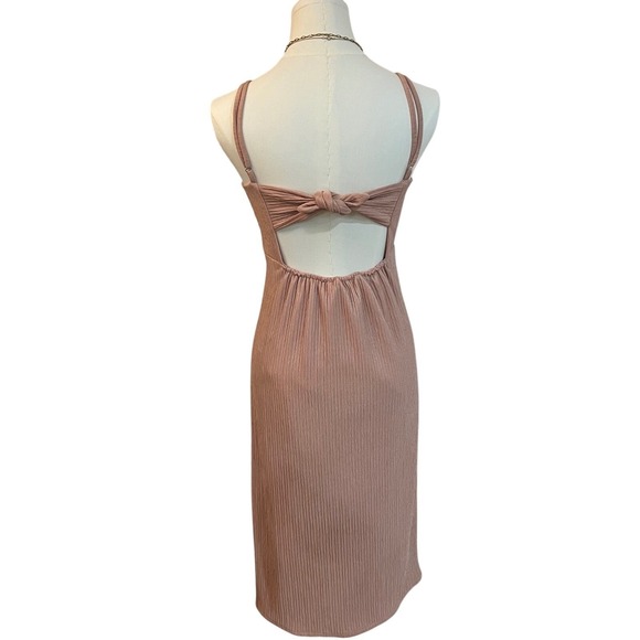 Lulus Blush Pink Pleated Wrap Midi Cocktail Dress Slit Formal Wedding M - Picture 5 of 9